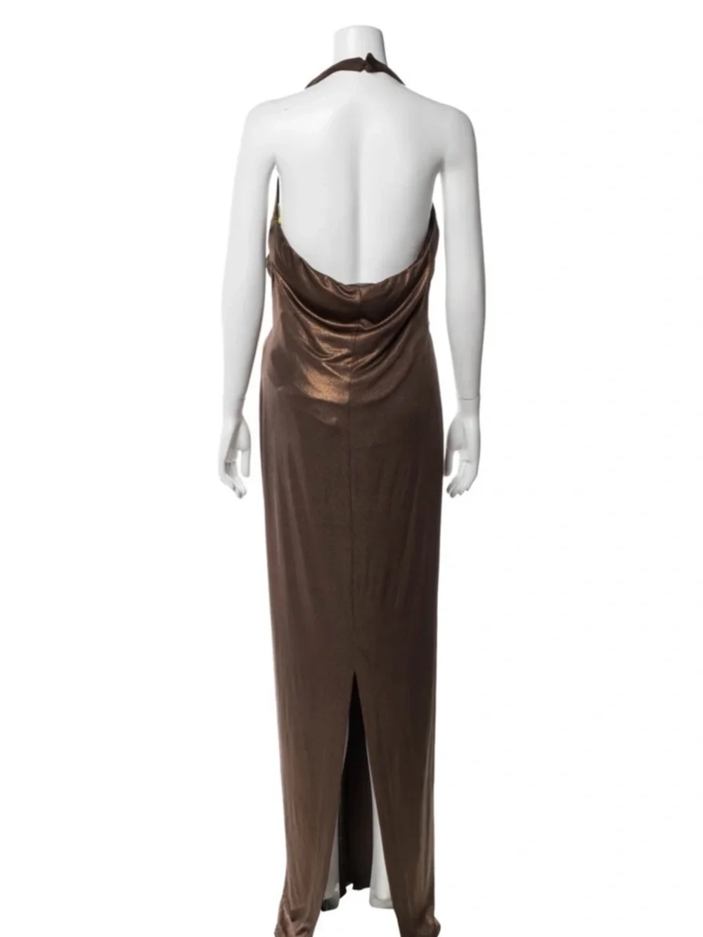 Ralph Lauren Bronze Metallic Halter Gown | Size 14 | Draped Evening Maxi Dress